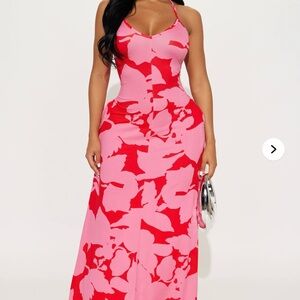 Fashion Nova Pink and Red Floral Maxi Dress